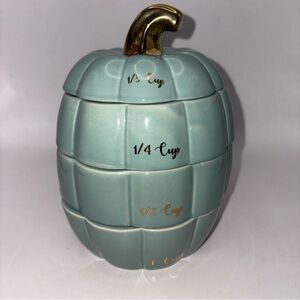 Ceramic Pumpkin Measuring Cups - Teal and Gold